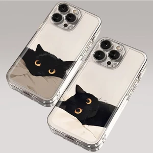 Ốp Lưng Cho OPPO Reno 13F 12F 11F 14F 11 12 13 14 Pro 5G A5 Pro 5G Vỏ Mèo Đen Đáng Yêu Cặp Đôi Dễ Thương Silicon Trong Suốt Họa Tiết Động Vật TPU Trong Suốt Mềm Mại Hoạt Hình