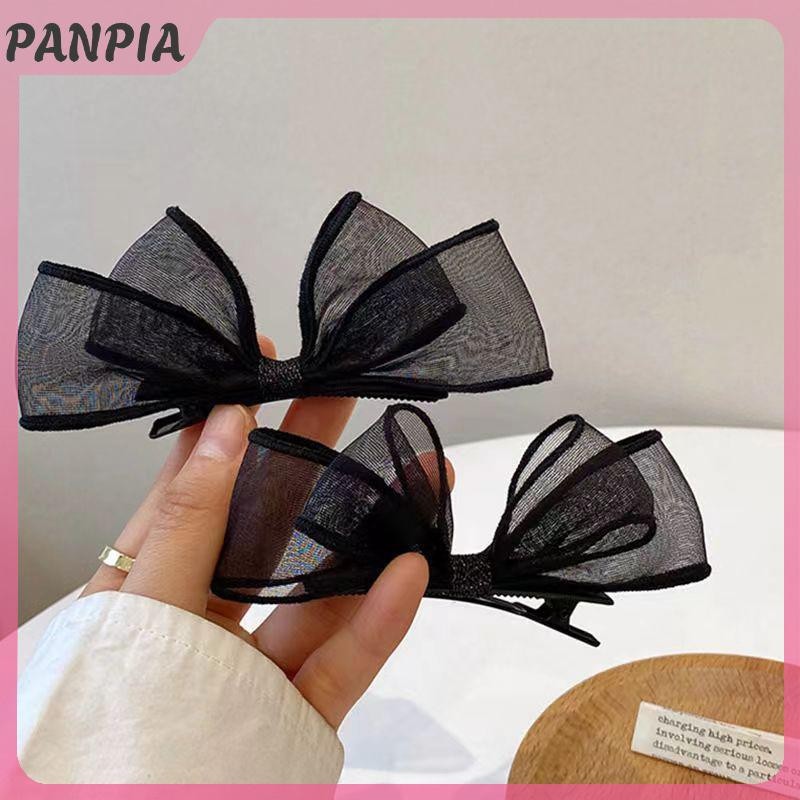 PNPIA-Đen Ren Hai Lớp Lưới Nơ Kẹp Tóc Cho Nữ Thời Trang Cô Gái Ngọt Ngào Sinh Viên Phụ Kiện Tóc