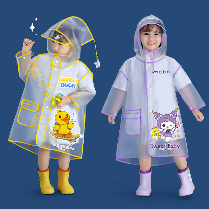 Áo Mưa Poncho Cho Bé 2-6 Tuổi, Thiết Kế Dễ Thương Chống Thấm, Mũ Rộng Che Mưa Tốt