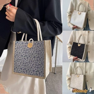 Túi Tote quà tặng CHEESELY, Túi xách cầm tay có thể tái sử dụng, Túi xách nữ vải lanh kiểu Pháp thông thường