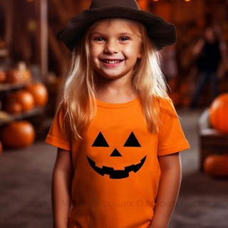 Áo thun trẻ em Halloween in hình bí ngô cười Trang phục ngắn tay ma quái cho bé trai bé gái