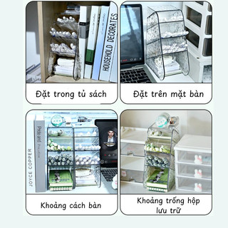 Kệ Nhựa Mica Trong Suốt Nhiều Tầng Vân Kim Cương, Hộp Đựng Bút, Son, Mỹ Phẩm, Văn Phòng Phẩm