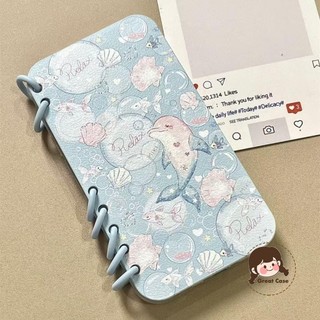 Ốp Điện Thoại Dolphin Flip Book Cho iPhone 16 Pro Max 15 14 Plus 13 12 11 Pro Max 16ProMax 15ProMax Mùa Hè Trong Suốt Ốp Lưng Hoạt Hình Dễ Thương Conch Đại Dương Mềm Giá Đỡ Vỏ