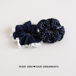 MISMEMO Pháp Retro Xanh Hải Quân Chấm Bi Scrunchy Nhẫn Tóc Niche Thiết Kế Cao Cấp Thấp Đuôi Ngựa Đầu