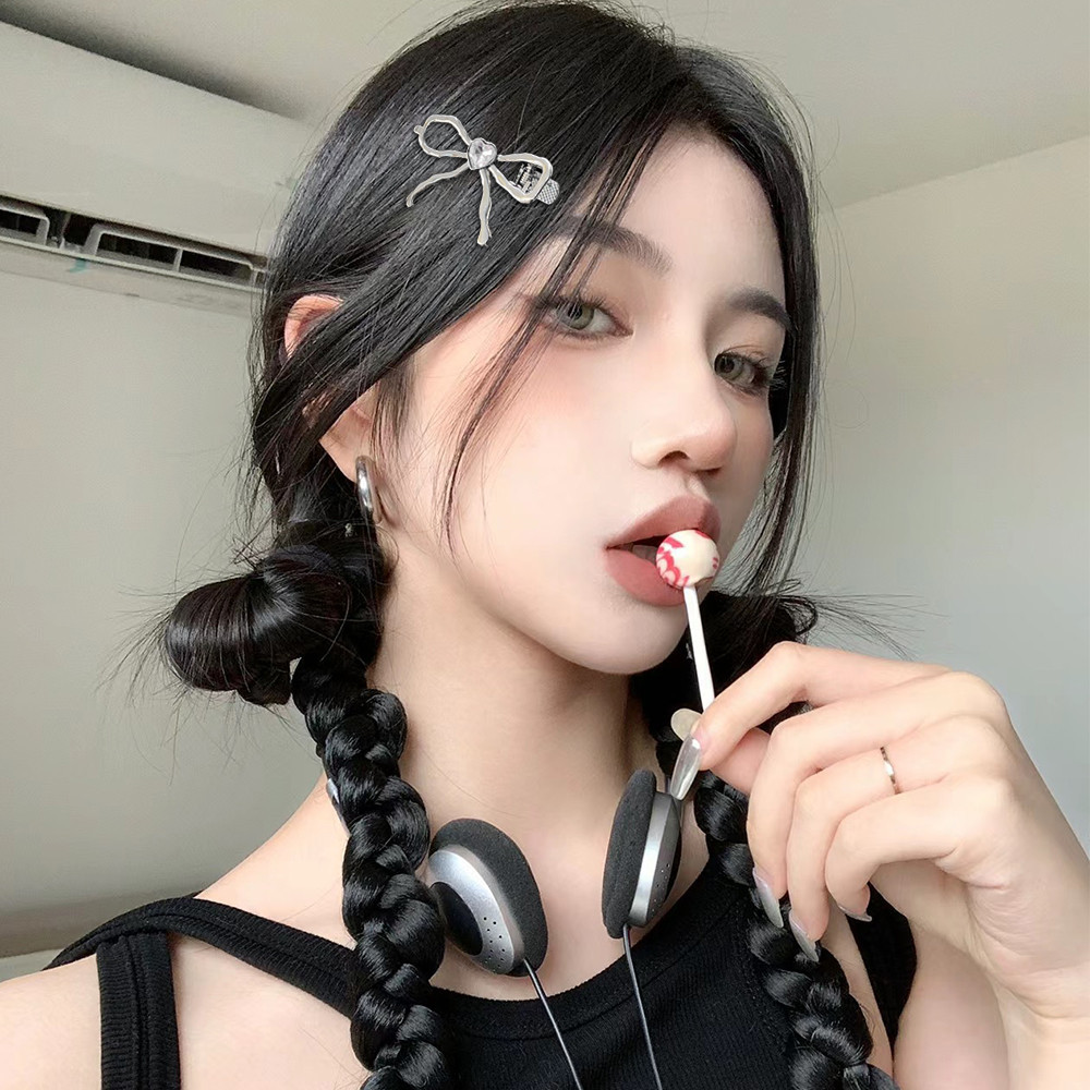 Kẹp tóc nơ kim loại hình trái tim - Kẹp tóc bạc sáng bóng cho bé gái Y2k - Thời trang, Phong cách múa ba lê, Ngọt ngào, dễ thương Kẹp mỏ vịt - Phụ kiện tóc phổ biến