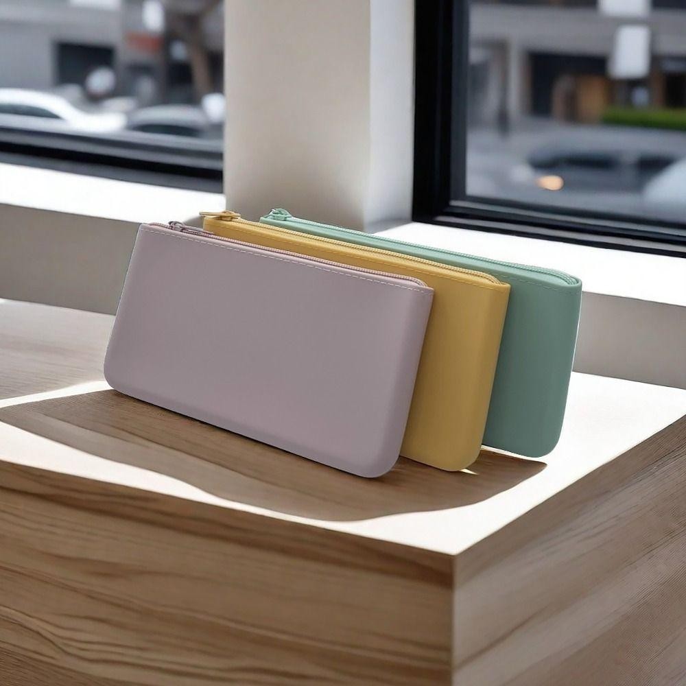 Túi đựng mỹ phẩm WOAY, Dụng cụ sắp xếp bằng silicon Ví đựng tiền xu có dây kéo trơn, Túi đựng tai nghe chống nước cổ điển dành cho học sinh