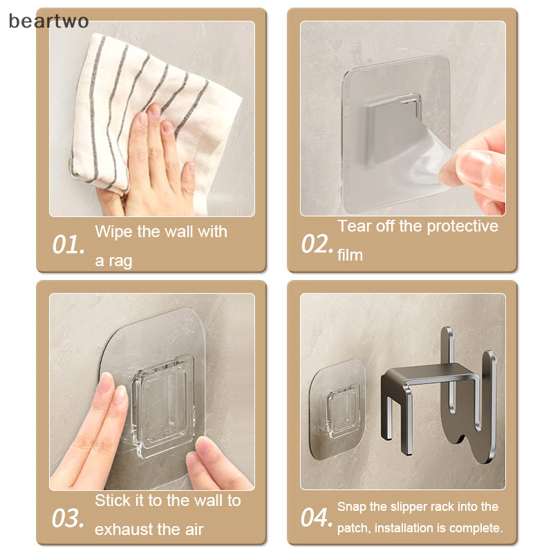 < Beartwo > Giá Dép Phòng Tắm Tự Dính Móc Dép Đơn Giản Giá Thoát Nước Nhà Vệ Sinh Treo Tường Phòng Ngủ Móc Bảo Quản Giá Phơi Giày Đẹp