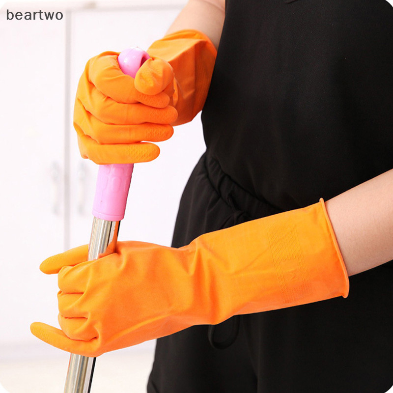 < Beartwo > Găng tay rửa bát nhà bếp Vệ sinh nhà cửa Găng tay giặt cao su chống thấm nước Dài Đẹp