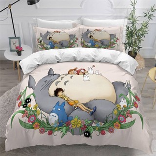 G13 My Neighbor Totoro 3IN1 Bộ chăn ga gối có thể giặt được Khăn trải giường Vỏ chăn gối Phù hợp với ký túc xá Phòng ngủ gia đình G13