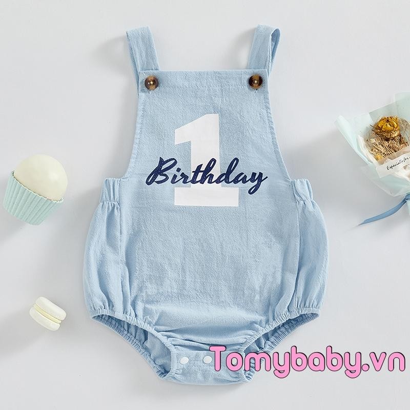 Áo liền quần in số và chữ cái cho bé Bộ áo liền quần dây thun đáng yêu mùa hè