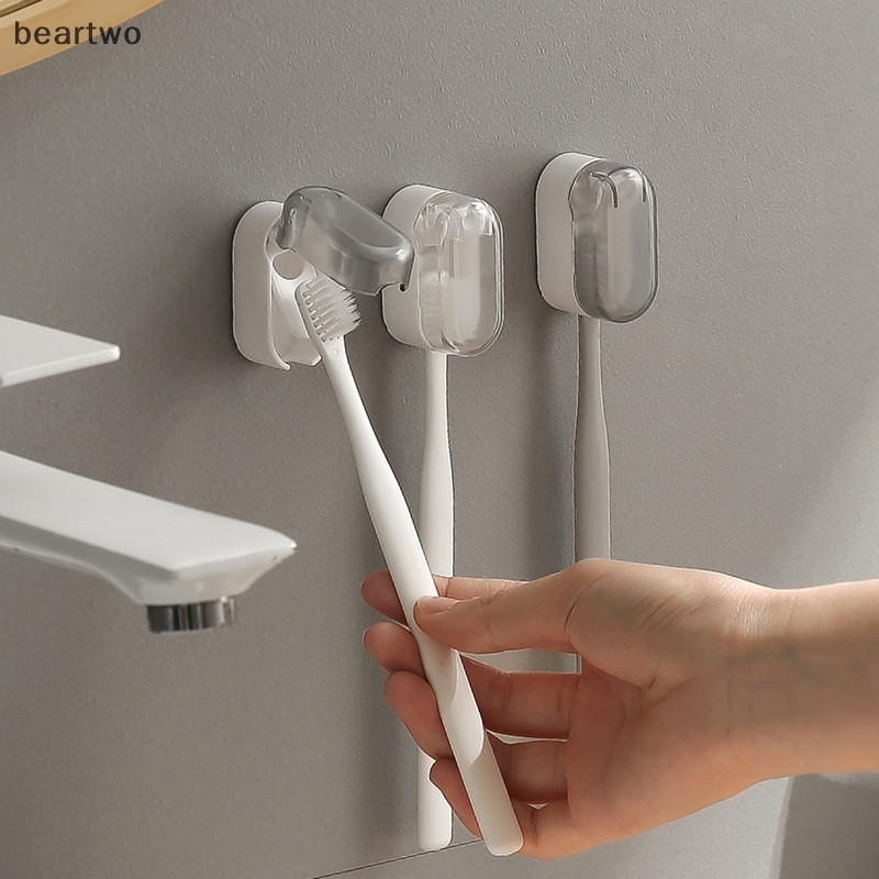 < Beartwo > Hộp đựng bàn chải đánh răng không đục lỗ Tiết kiệm không gian Treo tường Hộp sắp xếp chống bụi Phòng tắm Giá để bàn chải đánh răng tự dính Đẹp