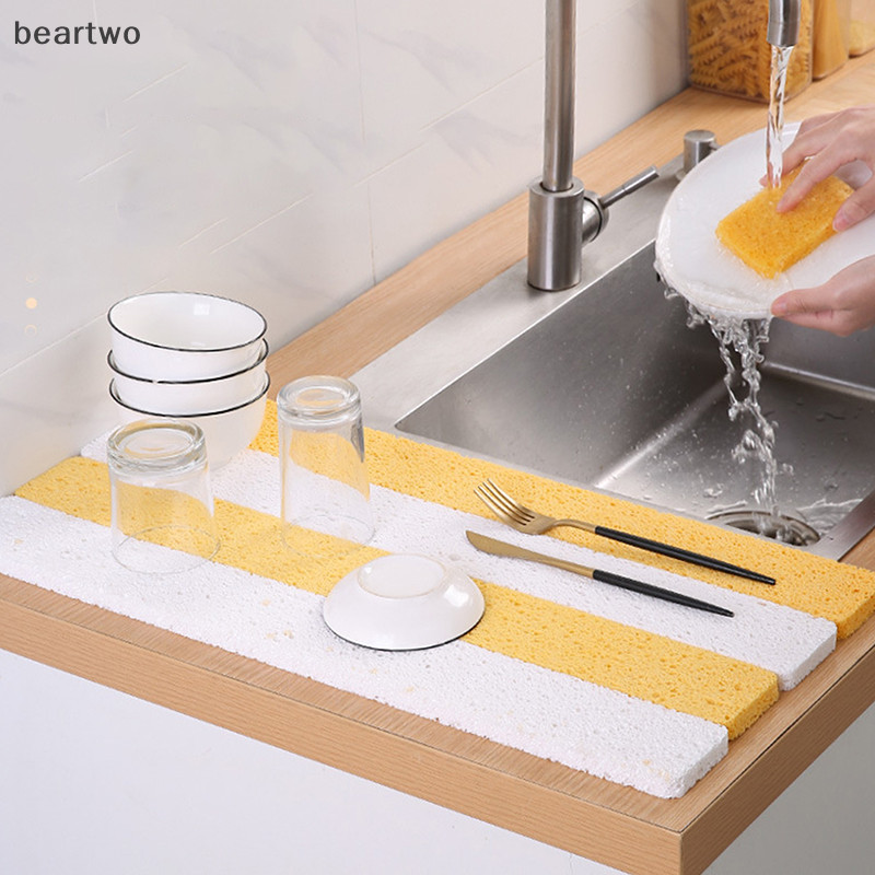 < Beartwo > Bồn Rửa Nhà Bếp Splash Guard Miếng Bọt Biển Có Thể Điều Chỉnh Đĩa Sấy Thảm Phòng Tắm Bồn Rửa Nước Catcher Thảm Thấm Hút Mặt Bàn Bảo Vệ Đẹp