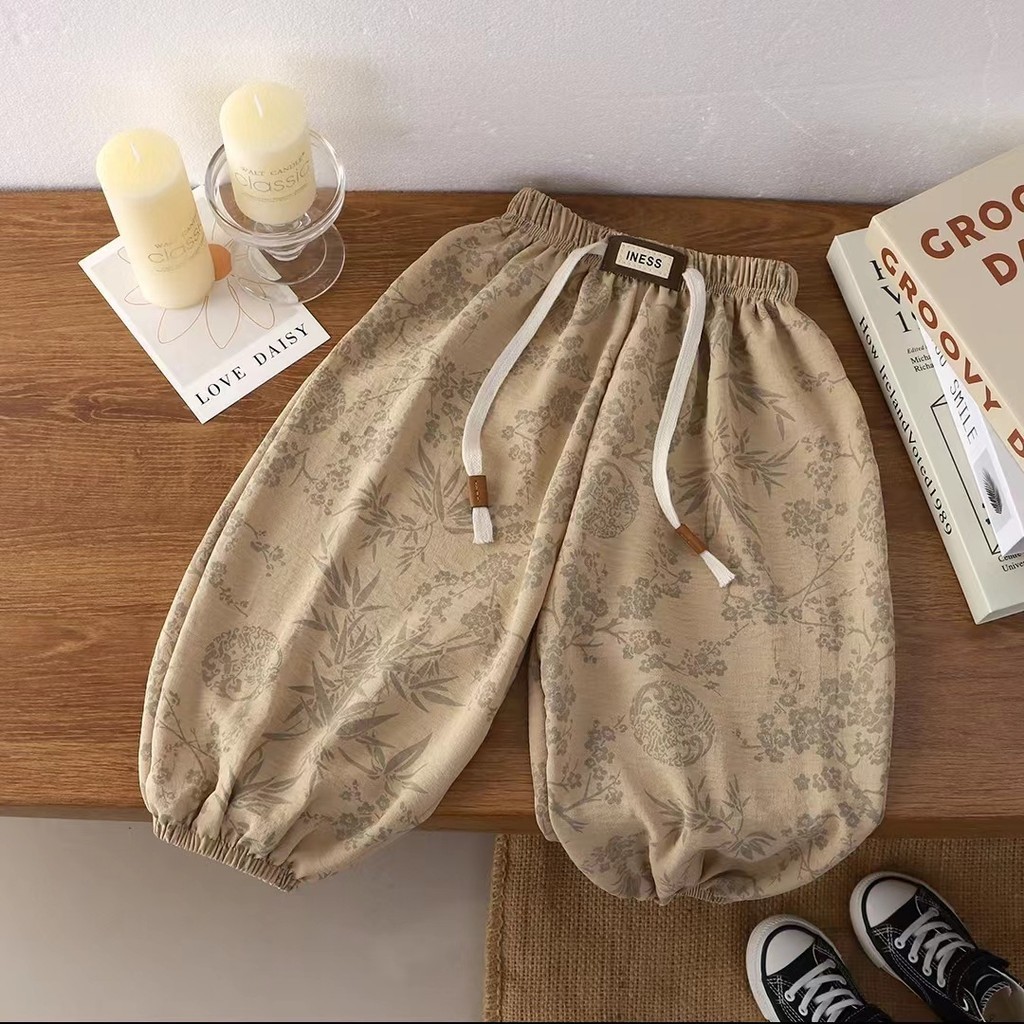 Mùa Hè Ice Silk Hemp Bloomers Rời Hoa Thoáng Khí Mỏng Phong Cách Chống Muỗi Quần J3EX