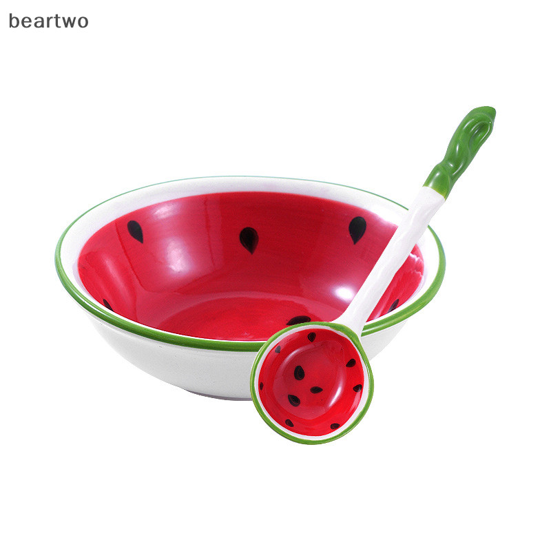 < Beartwo > Muỗng hình dưa hấu dâu đáng yêu Muỗng gốm ngũ cốc Thìa súp Ramen Hoa văn trái cây Phục vụ Bát thìa đẹp