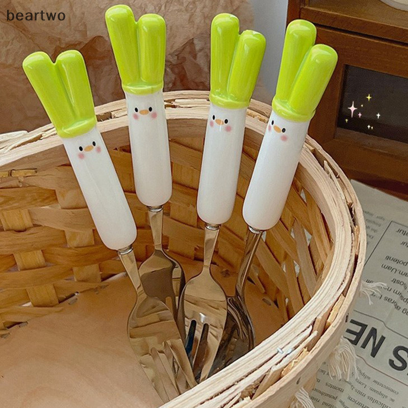 < Beartwo > Dao kéo hoạt hình Thìa hành tây Bộ nĩa Bộ đồ ăn trưa di động Bộ đồ ăn du lịch bằng thép không gỉ Phụ kiện nhà bếp Đẹp