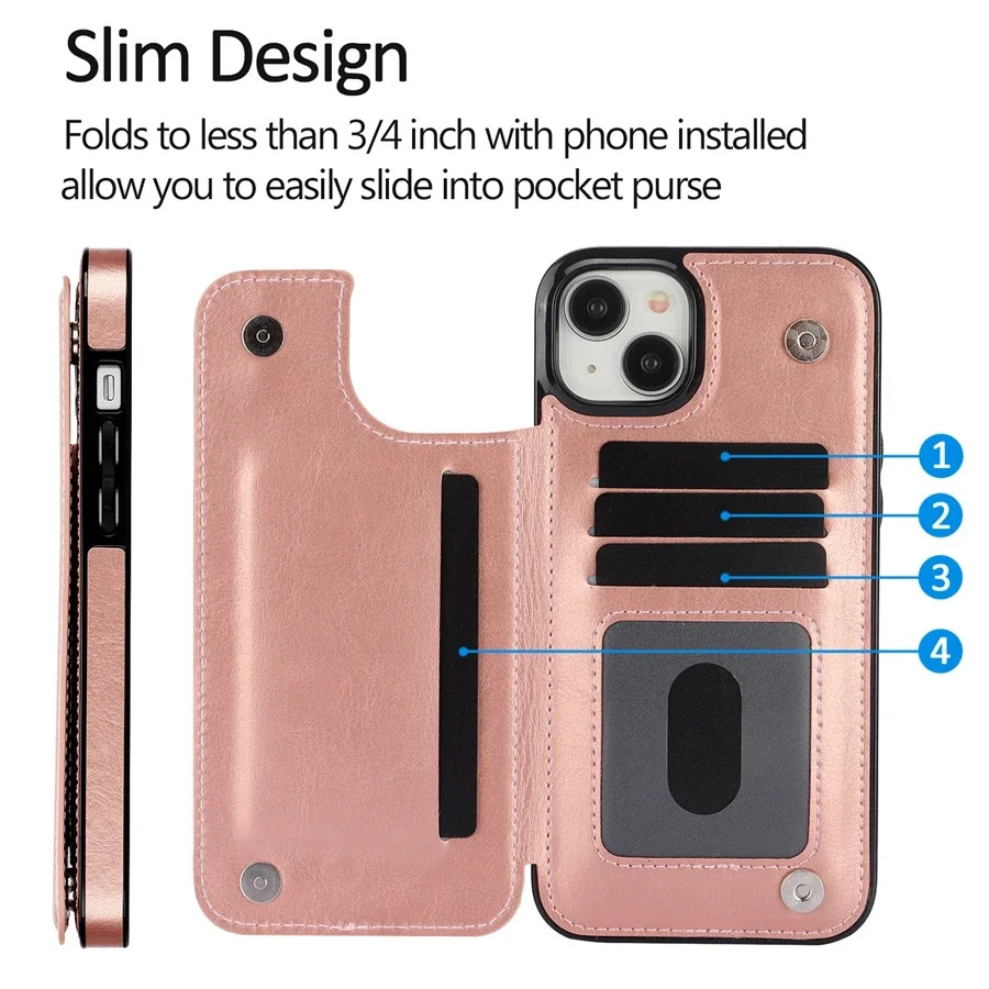 Ví Đứng Thẻ Nút Đôi Chắc Chắn Bao Da Lật Tương Thích Cho iPhone 17 Air 16 15 Pro Max 14 Plus 13 Mini 12 11 X XR XS 8 7 Thẻ Ốp điện thoại