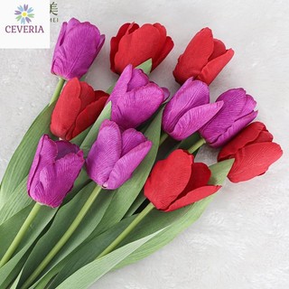 Cành hoa tulip ướt trang trí nhà cửa thân hựa, lá từ lụa CEVERIA