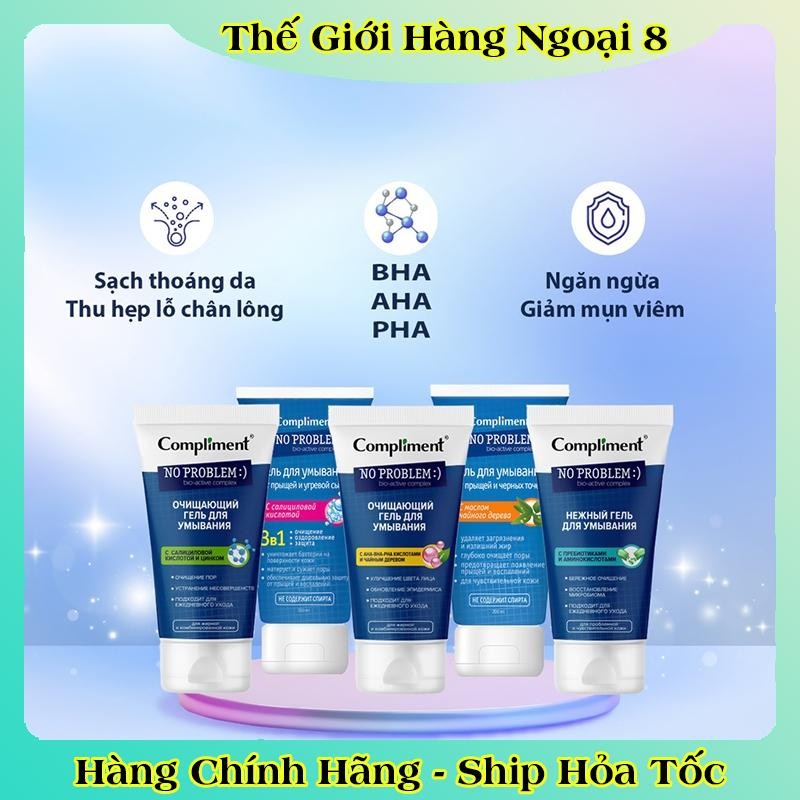 BỘ SỮA RỬA MẶT/ TONER BHA Compliment No Problem làm sạch sâu, giảm viêm & mụn 200ml của Nga