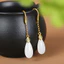Bông tai nữ ngọc trai hình bầu dục, hoa mộc lan, móc tai trắng chalcedony, phong cách retro, chính hãng
