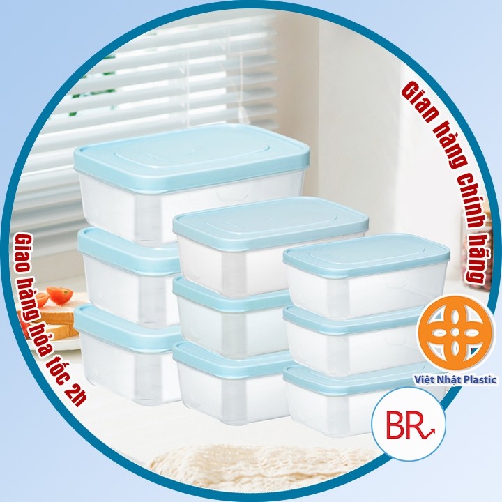 Combo 9 bộ hộp thực phẩm chữ nhật Hokori (MS:6533) Việt Nhật, Hộp bảo quản thức ăn, đồ đông lạnh an toàn tiện lợi 02074