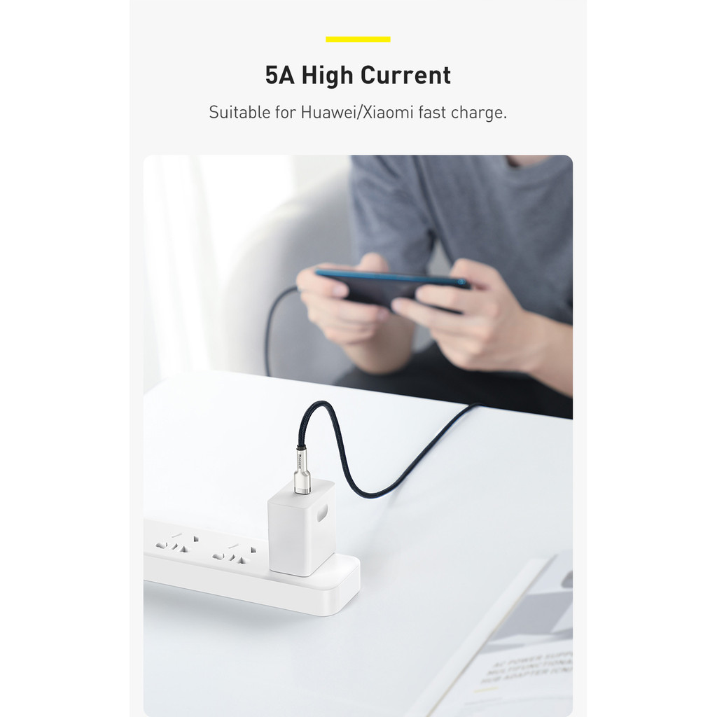 Cáp USB C Baseus 100W – Sạc Nhanh 5A PD QC3.0 cho Samsung Galaxy S20 và Huawei P40 Pro, P30, Mate 30 Pro