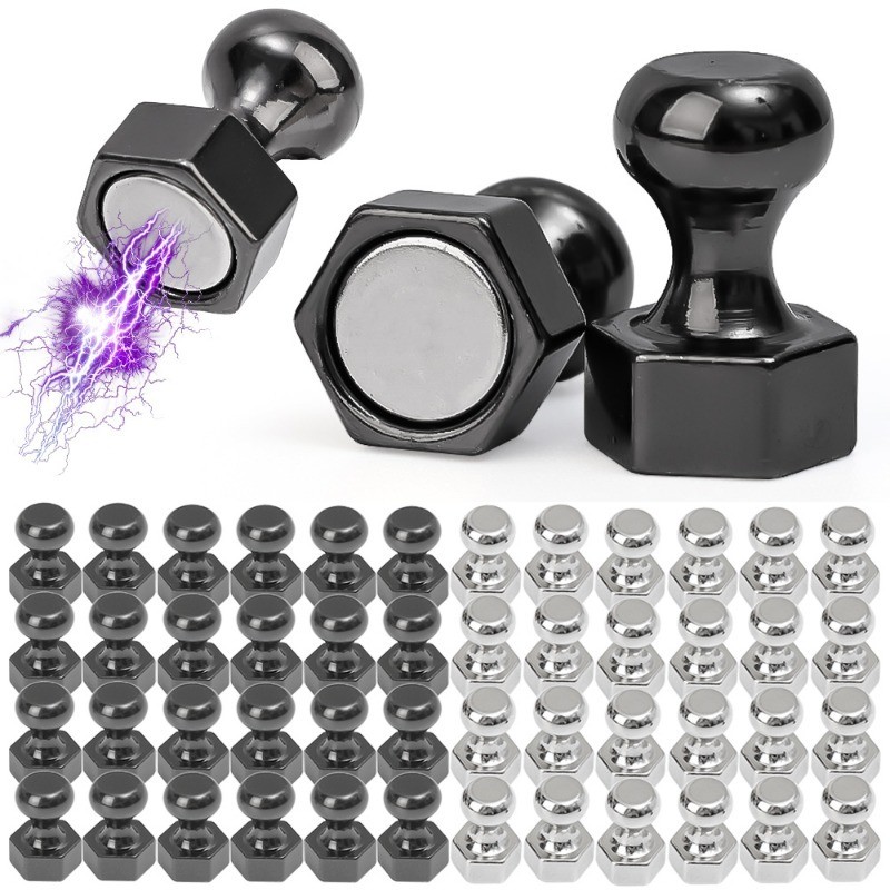 Móc nam châm đa giác - Nam châm bền bỉ, chắc chắn - Ghim đẩy tủ lạnh bảng trắng - Móc treo móc đa chức năng - Dành cho nhà bếp, lớp học, văn phòng - Kẹp ngón tay cái cố định