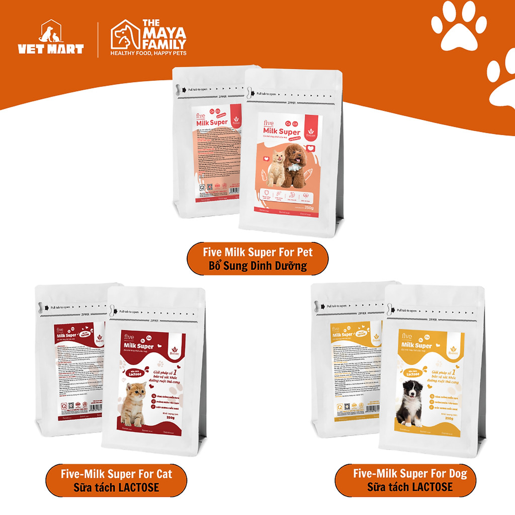 Sữa Tăng Cường Miễn Dịch Five-Milk Super For Pet Cho Thú Cưng 250g - Fivevet