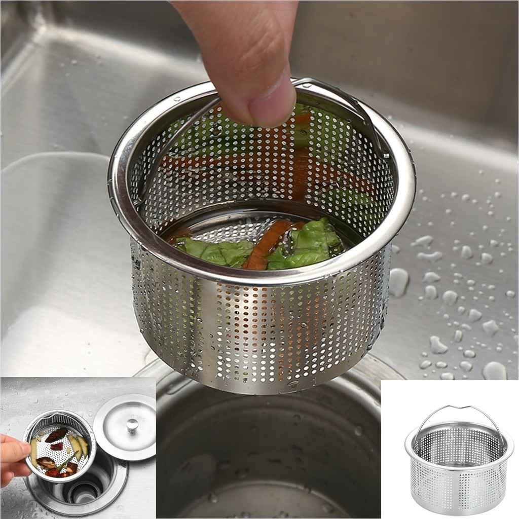 Giỏ lọc rác bồn rửa bát, lọc rác inox 304, loại cao cấp, có dây treo xách FE132