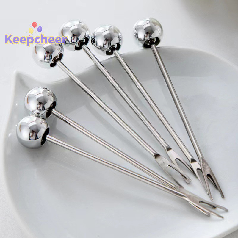 [Keepcheer] 6 Nĩa tráng miệng bằng thép không gỉ có lọ đựng đồ dùng gấu dễ thương cho bữa tiệc g Món tráng miệng Trái cây dưa chua Salad [Mới]