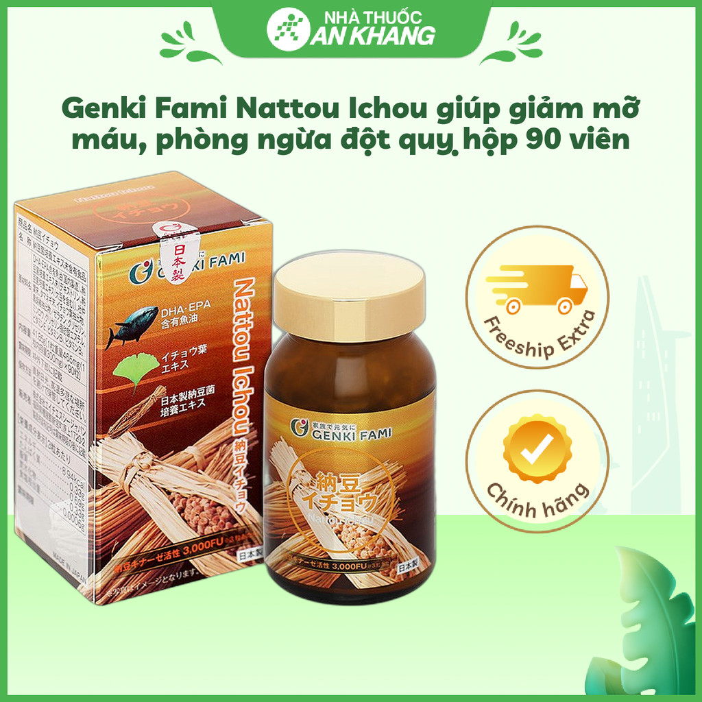 Genki Fami Nattou Ichou giúp giảm mỡ máu, phòng ngừa đột quỵ hộp 90 viên