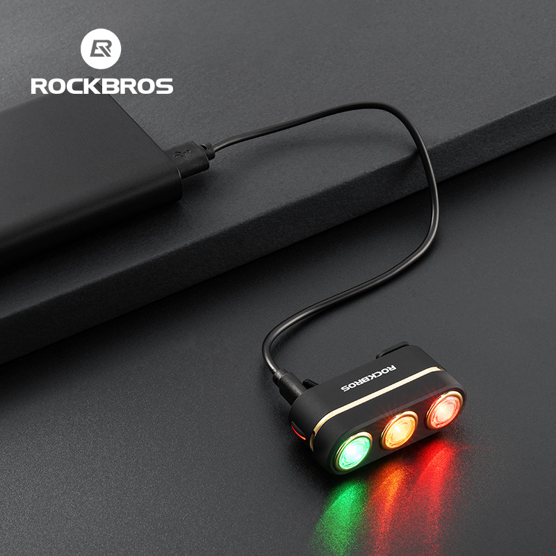 Rockbros đèn xe đạp 3 màu cảm biến phanh, pin 50H, an toàn đi đêm, tương thích xe đạp đường bộ