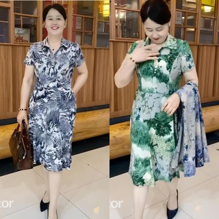 Đầm trung niên tặng mẹ XANH NGỌC VÂN ĐÁ đi chơi dự tiệc sang trọng cao cấp chất liệu thun co giãn 4 chiều Nữ Women