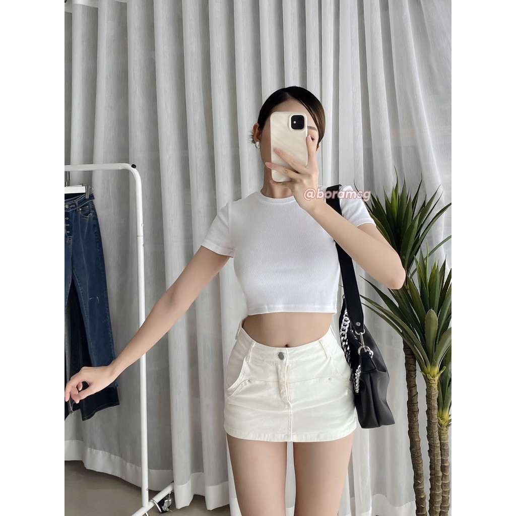 Chân váy trắng ngắn bó sát chất liệu kaki, quần giả váy tôn dáng cá tính BORAM SG