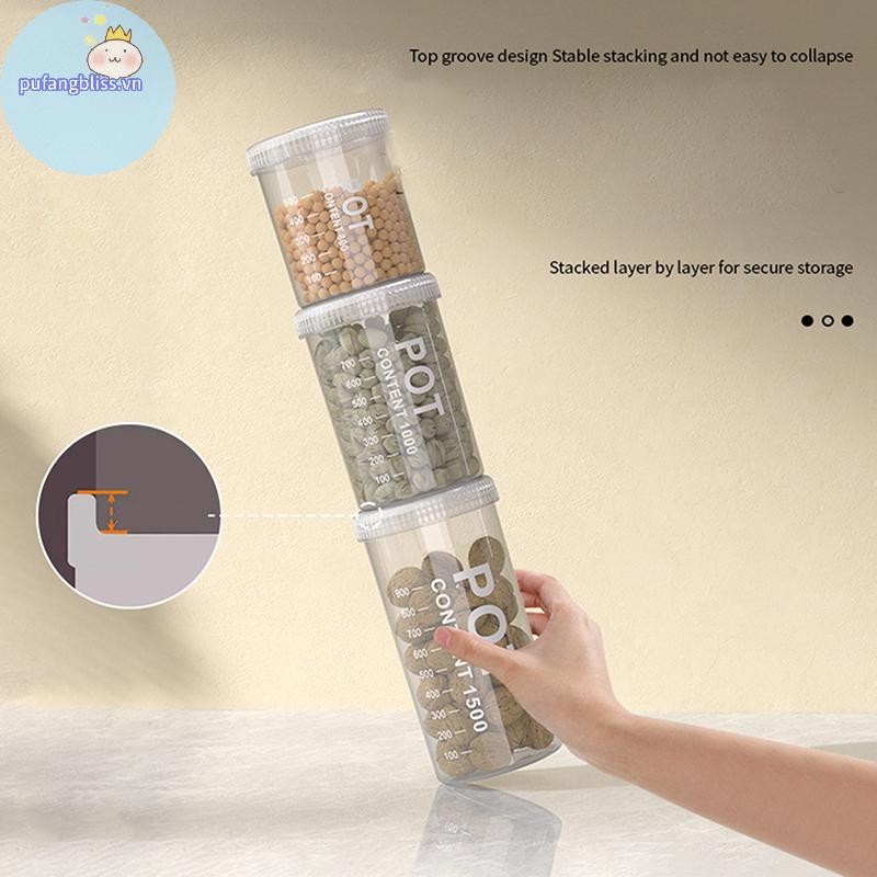 Pufangbliss Ngũ cốc nhà bếp Hộp kín Hộp đựng đồ ăn nhẹ trong suốt Hộp đựng ngũ cốc và ngũ cốc Hộp đựng kín VN