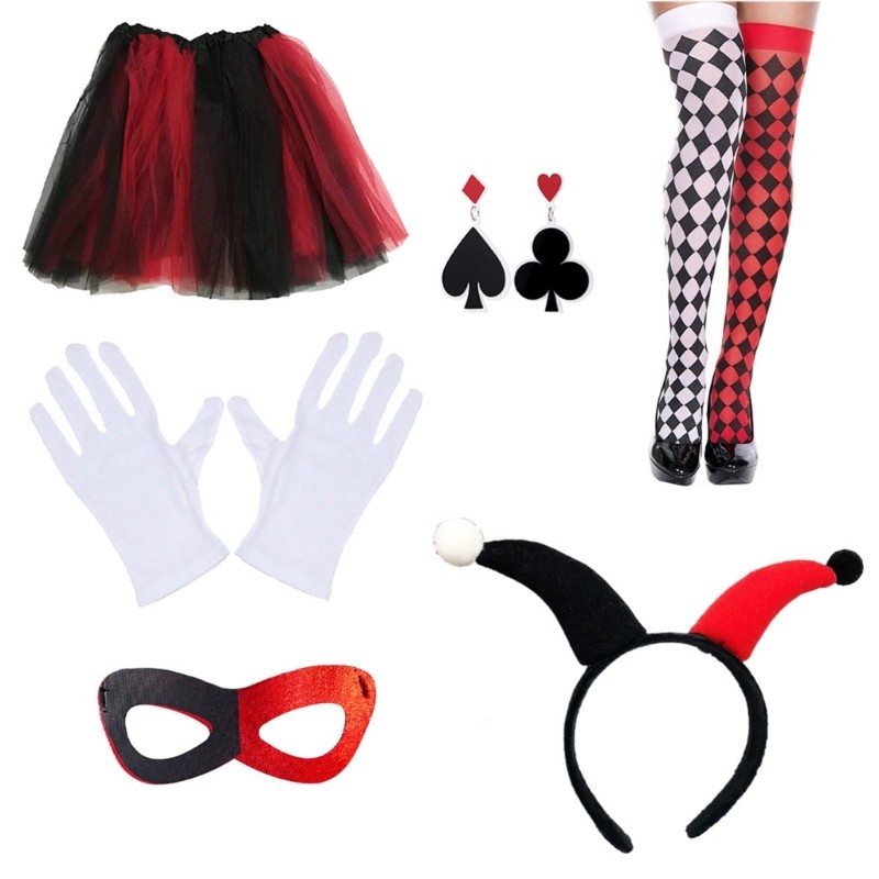 Sela Chú Hề Trang Phục Bộ Trang Phục Chú Hề Đầu Cổ Găng Tay Quần Và Váy Cho Nữ Halloween Giáng Sinh Cosplay