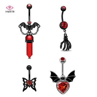 Hwetr Halloween Punk Bụng Nút Nhẫn Nữ Cô Gái Cá Tính Gothic Dơi Trái Tim Rốn Nhẫn Cơ Thể Trang Sức Quà Tặng Mới
