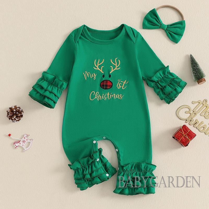 / / -Bộ Áo liền quần Giáng sinh cho bé gái sơ sinh Ông già Noel / Cây / Tuần lộc Xù áo liền quần cổ tròn dài tay