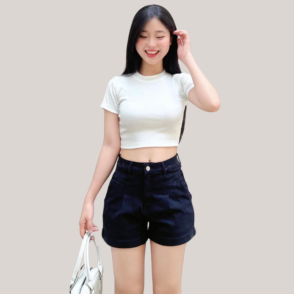 TTTHAO - Quần Short Jeans Nữ vải cotton co giãn cao cấp Chiết Ly tôn dáng, thoải mái, không phai màu