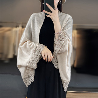 Áo khoác choàng Áo Choàng Áo len phối bên ngoài áo choàng Áo len cardigan Áo dệt kim mẫu dài vừa cho nữ mùa thu đông phong cách tây thời trang rộng rãi