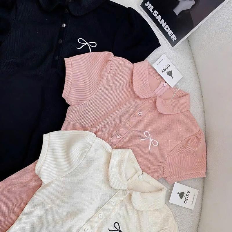 Đầm xoè ngắn nữ cổ polo thêu nơ KÈM QUẦN Đ555