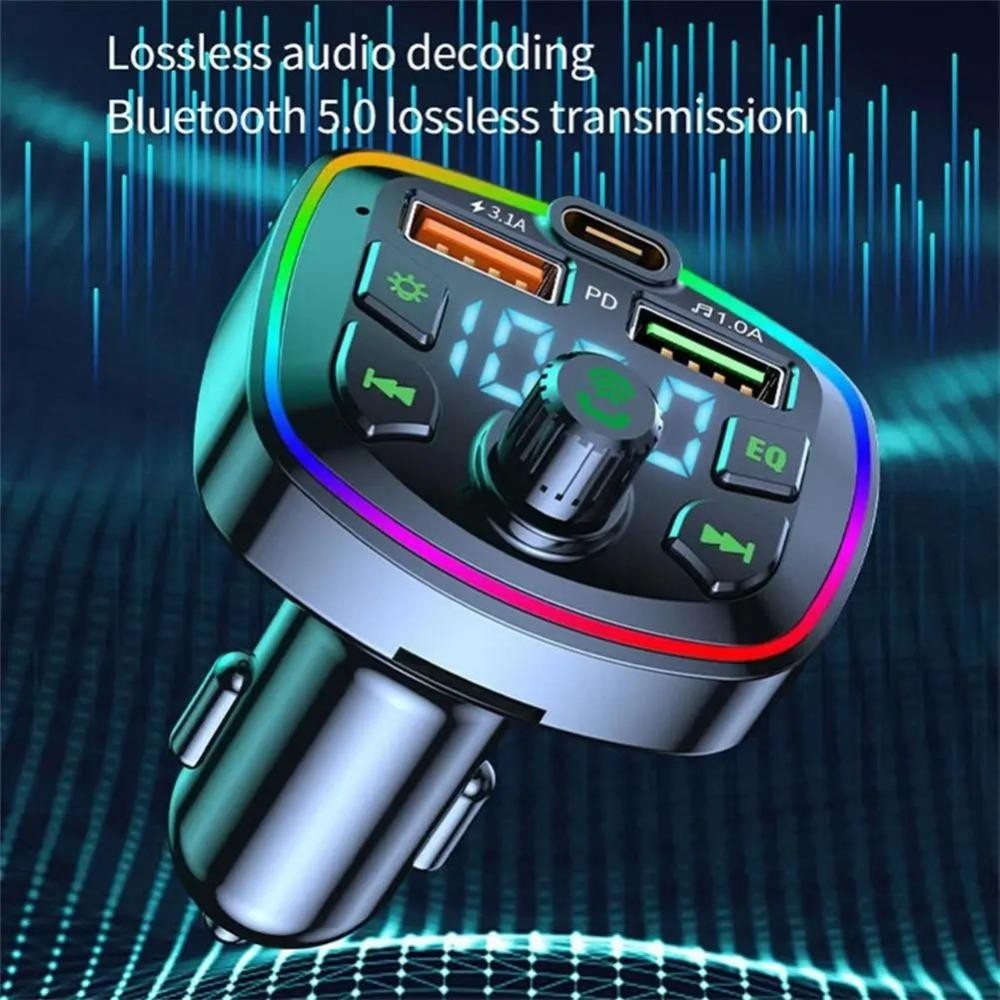 Máy nghe nhạc MP3 trên ô tô YRBWD, Bộ phát FM Bluetooth điện áp thời gian thực sạc nhanh, Bộ phát FM rảnh tay đa chức năng Bluetooth 5.0 không dây đa chức năng