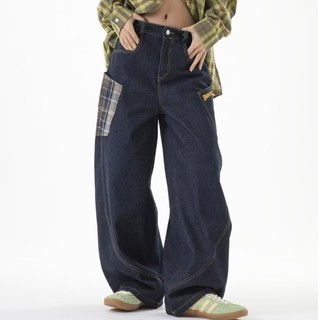 GKSSS Quần jean nam, dáng rộng và giản dị cổ điển Mỹ, thiết kế chắp vá, phong cách unisex