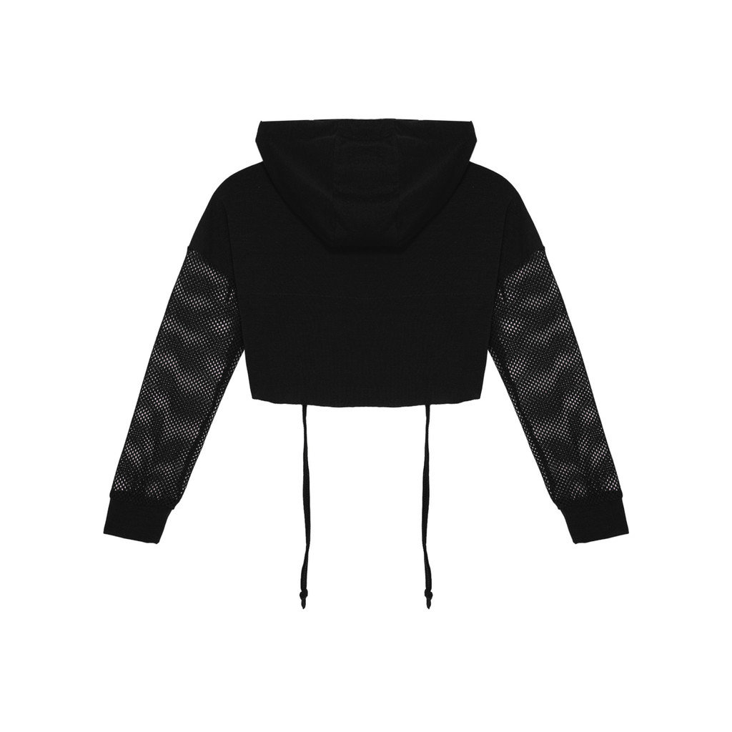 Nmy - 4-16 Trẻ Em Bé Gái Jazz Khiêu Vũ Trình Diễn Trang Phục Dây Rút Có Mũ Crop Top Sheer Lưới Chắp Vá Áo Khoác Tay Dài