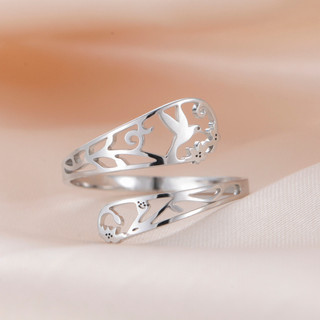 Nhẫn mở hoa & chim bằng thép không gỉ SKYRIM 18K không gây dị ứng Quà tặng trang sức có thể điều chỉnh cho nữ