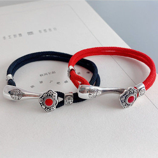 Đôi vòng chân bạc 925 phong cách dân tộc với đá CZ, phù hợp nam nữ
