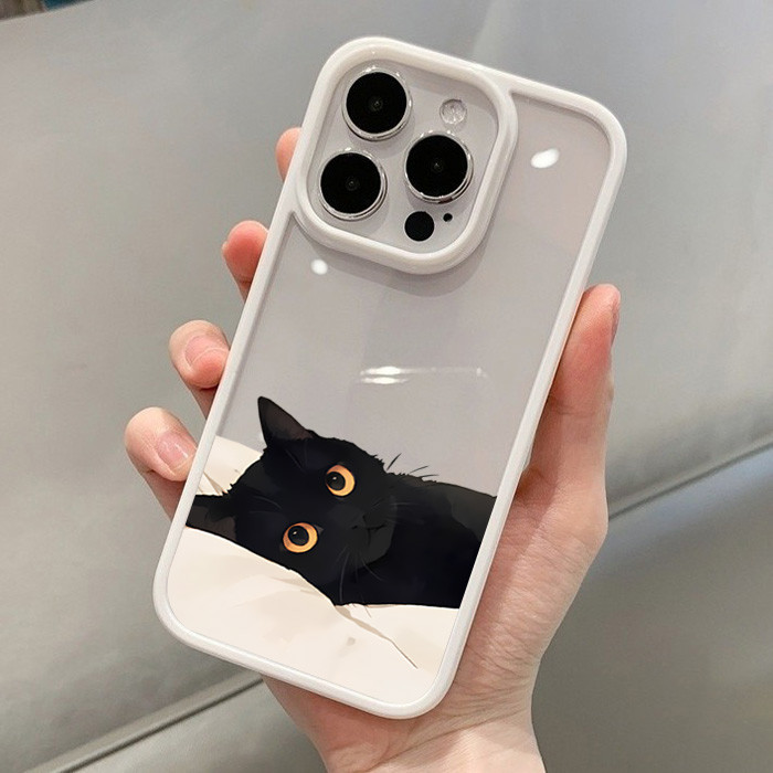 Ốp Cho iPhone 16 11 12 13 14 15 Pro Max Cho iPhone 16e XR X XS Max 7 8 Plus SE2020 2022 Vỏ Chống Sốc Silicon Trong Suốt Mèo Màu Đen Giải Trí