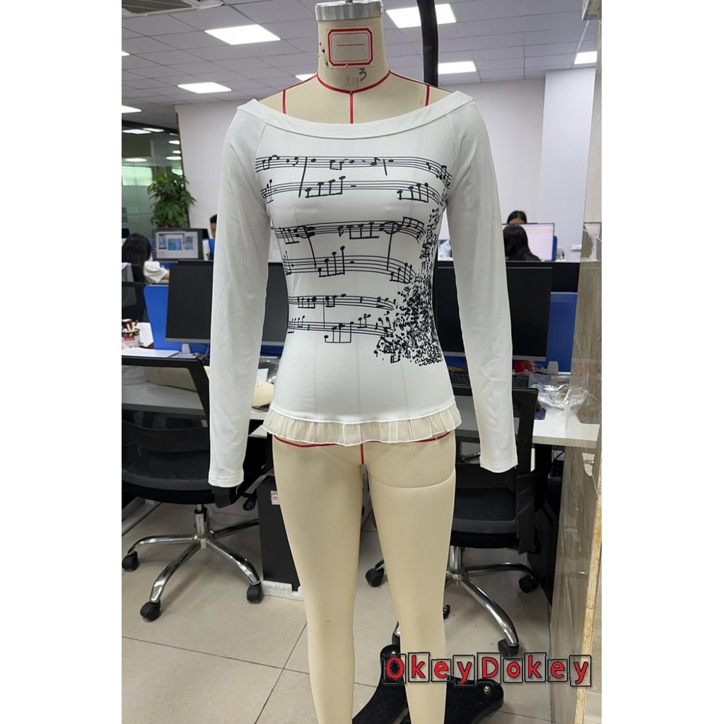 Áo ngoài vai slim fit dành cho nữ với viền xếp nếp dài tay và họa tiết độc đáo