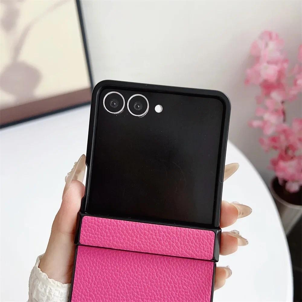 Da Sang Trọng Vỏ Cứng Bản Lề Vỏ Bảo Vệ Ốp Lưng Điện Thoại Samsung Galaxy Z Flip 7 6 5 4 3 Flip7 Flip6 Flip5 Flip4 Flip3 5G