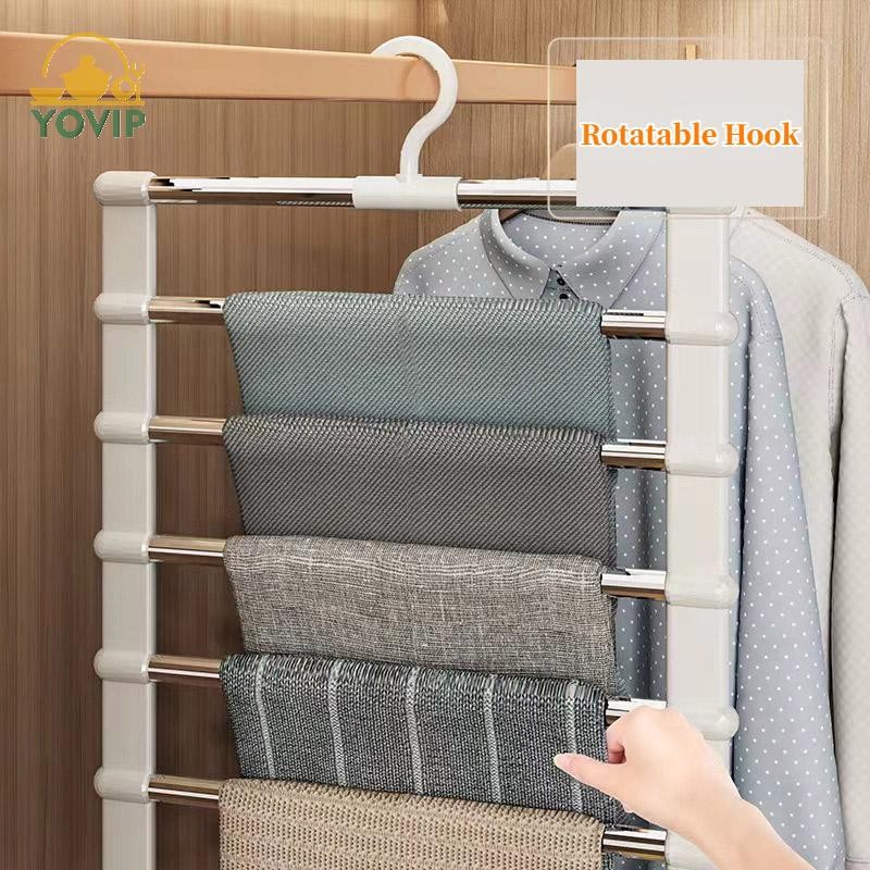YOVIP Móc treo quần inox gập gọn, giá tiết kiệm không gian, tổ chức tủ quần áo VN