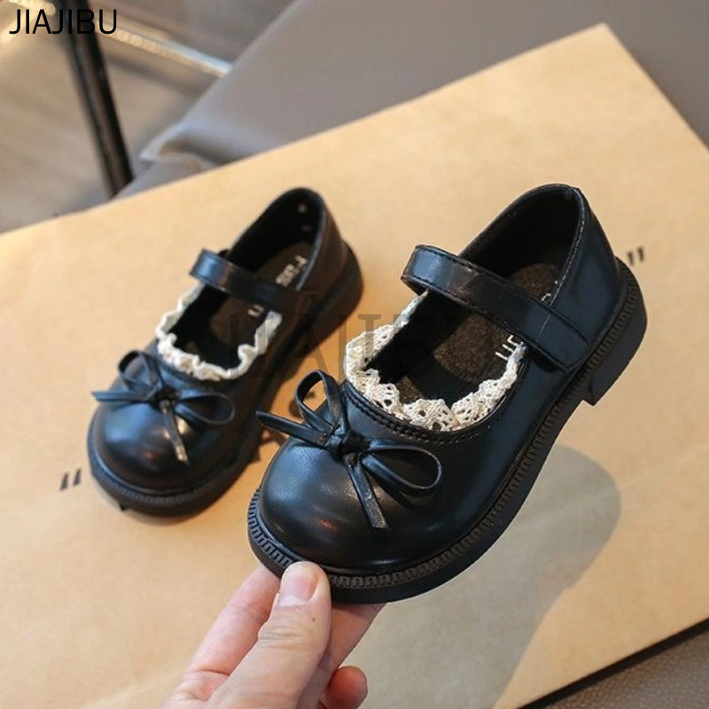 Giày Da Lolita Nơ Màu Be Dễ Thương Cho Bé Gái French Princess Style Lace Cosplay Round-toed Doll Shoes Giày Thời Trang Trẻ Em Giày Đi Học Màu Đen Korean Fashion Non-slip Casual Platform Mary Jane Shoes Giày Đế Mềm Cho Bé